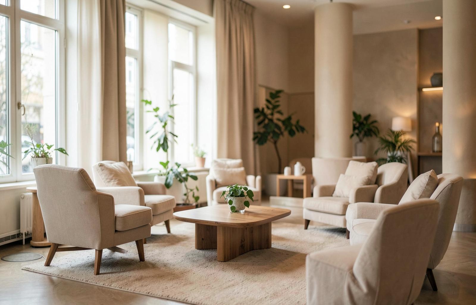 Warm Scandinavian boutique hotel lobby with elegant armchairs and soft natural light — Why Most Commercial Hotel Problems Can't Be Solved by Marketing Alone